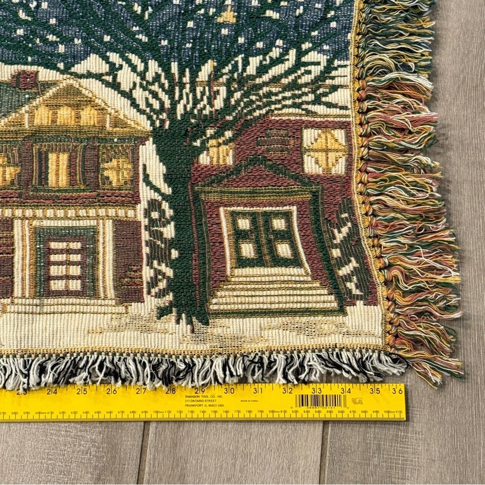 Vintage Tapestry Christmas Village Rug Table Runner 36x18 - Picture 5 of 7